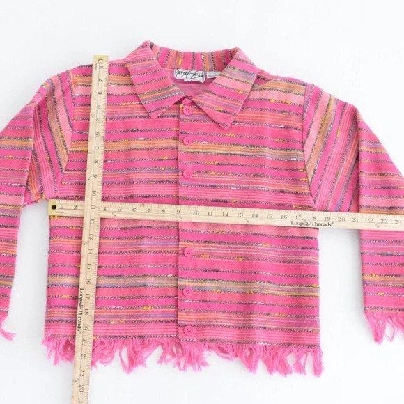 Vintage 90's Silver Stream 100% Cotton Pink Striped Button Up Textured Jacket S - Picture 4 of 12